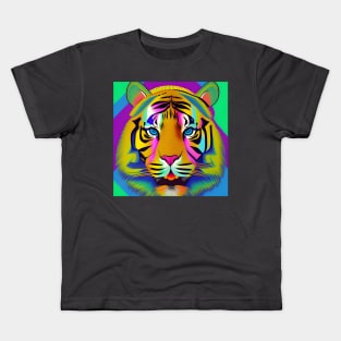 90s Bright Colorful Tiger Head Kids T-Shirt